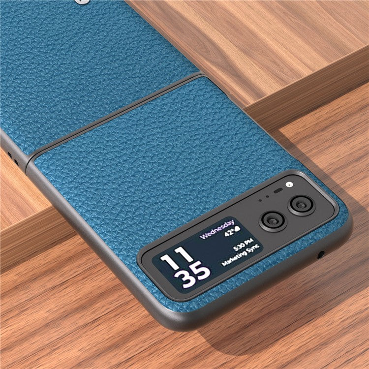 ABEEL For Motorola Razr 40 5G Anti-scratch Phone Case Litchi Texture Cowhide Leather Coated PC Cover - Blue