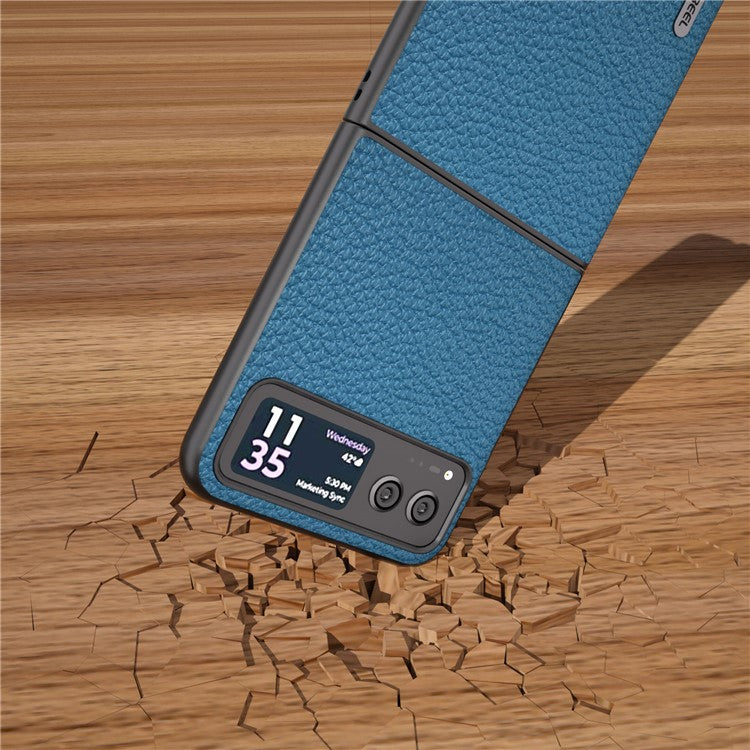 ABEEL For Motorola Razr 40 5G Anti-scratch Phone Case Litchi Texture Cowhide Leather Coated PC Cover - Blue