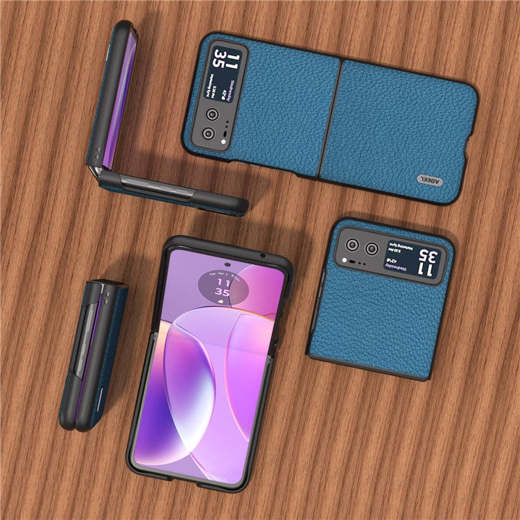 ABEEL For Motorola Razr 40 5G Anti-scratch Phone Case Litchi Texture Cowhide Leather Coated PC Cover - Blue