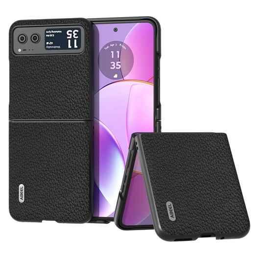 ABEEL For Motorola Razr 40 5G Anti-scratch Phone Case Litchi Texture Cowhide Leather Coated PC Cover - Black
