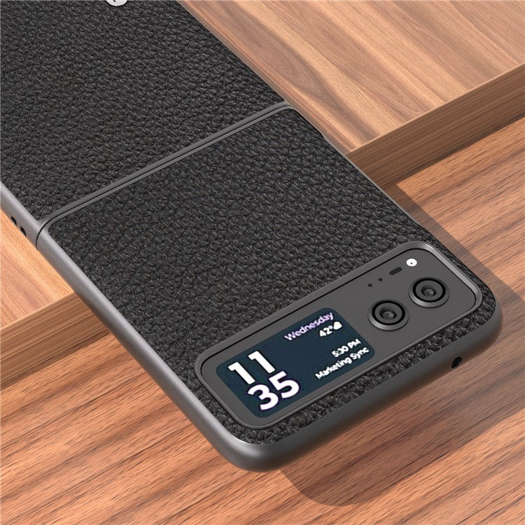 ABEEL For Motorola Razr 40 5G Anti-scratch Phone Case Litchi Texture Cowhide Leather Coated PC Cover - Black