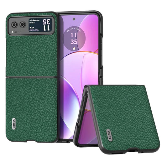 ABEEL For Motorola Razr 40 5G Anti-scratch Phone Case Litchi Texture Cowhide Leather Coated PC Cover - Green