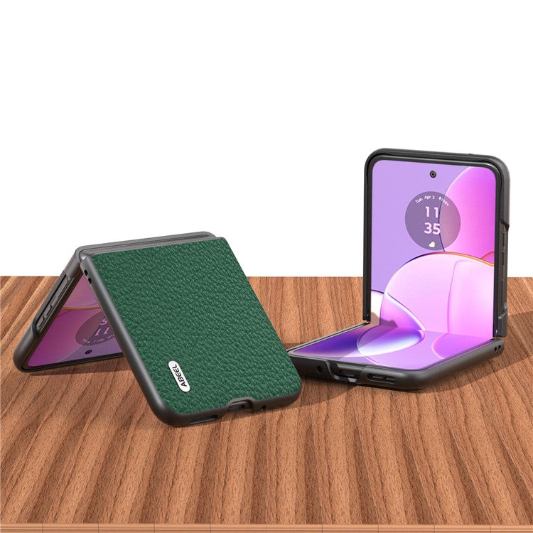 ABEEL For Motorola Razr 40 5G Anti-scratch Phone Case Litchi Texture Cowhide Leather Coated PC Cover - Green