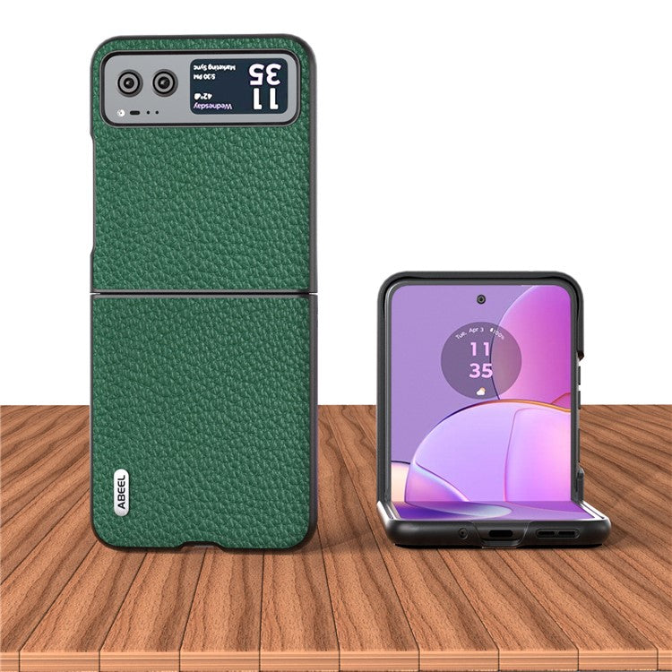 ABEEL For Motorola Razr 40 5G Anti-scratch Phone Case Litchi Texture Cowhide Leather Coated PC Cover - Green