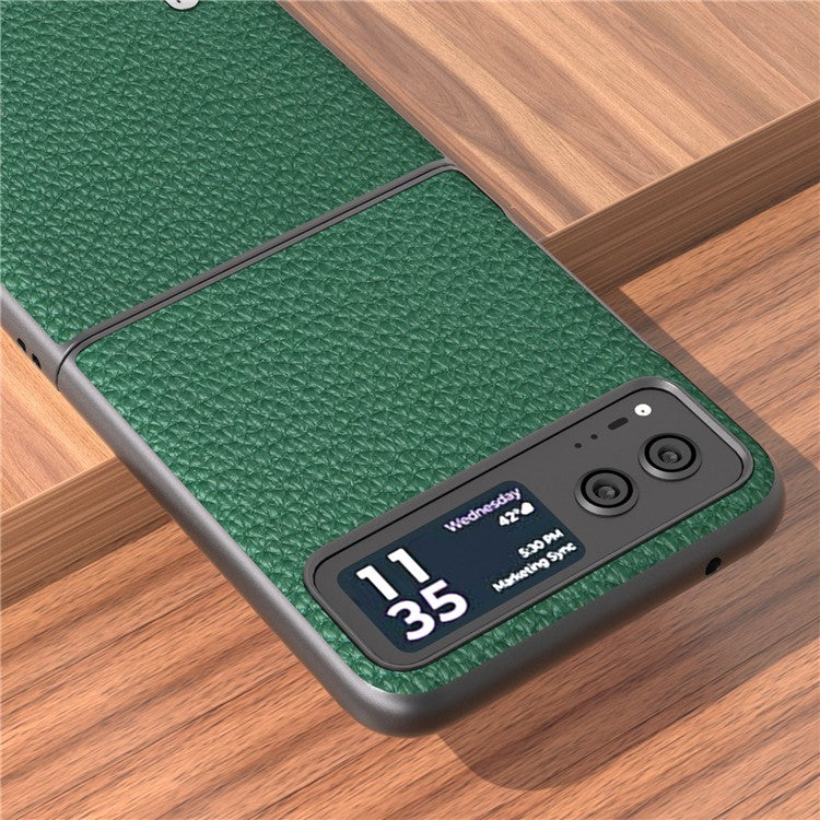 ABEEL For Motorola Razr 40 5G Anti-scratch Phone Case Litchi Texture Cowhide Leather Coated PC Cover - Green