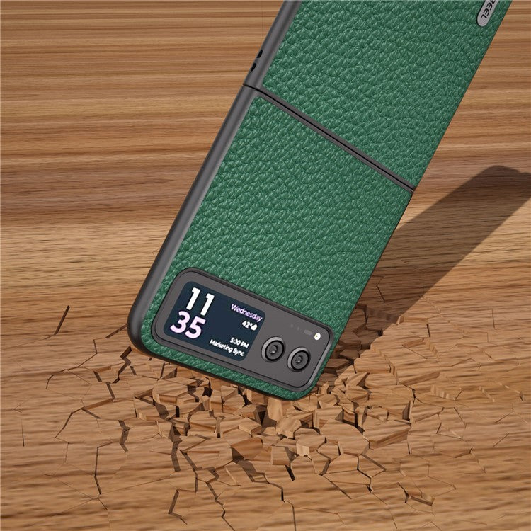 ABEEL For Motorola Razr 40 5G Anti-scratch Phone Case Litchi Texture Cowhide Leather Coated PC Cover - Green