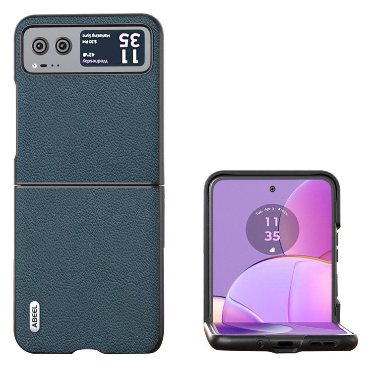 ABEEL For Motorola Razr 40 5G Cowhide Leather Coated PC Case Litchi Texture Phone Cover - Green