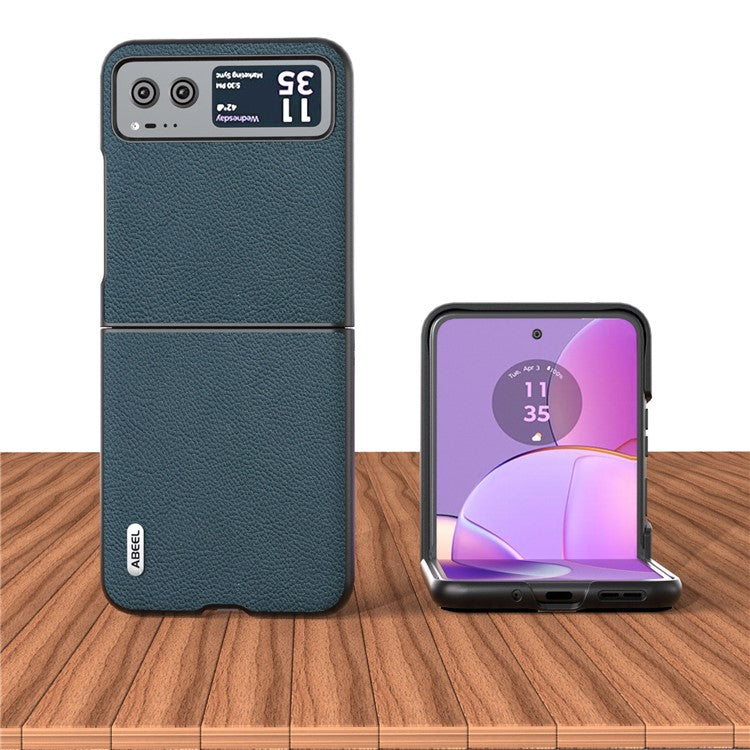 ABEEL For Motorola Razr 40 5G Cowhide Leather Coated PC Case Litchi Texture Phone Cover - Green