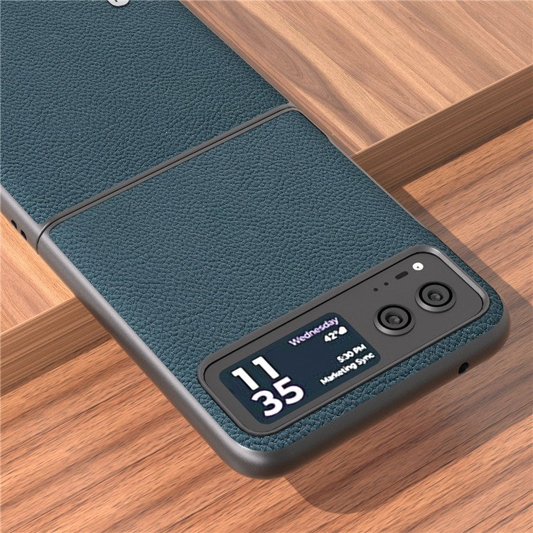 ABEEL For Motorola Razr 40 5G Cowhide Leather Coated PC Case Litchi Texture Phone Cover - Green