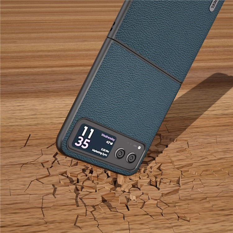 ABEEL For Motorola Razr 40 5G Cowhide Leather Coated PC Case Litchi Texture Phone Cover - Green