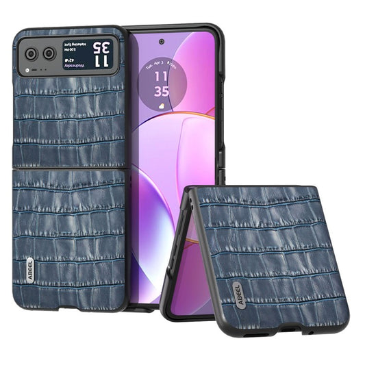 ABEEL Crocodile Texture Phone Case for Motorola Razr 40 5G Cowhide Leather Coated PC Cover - Blue