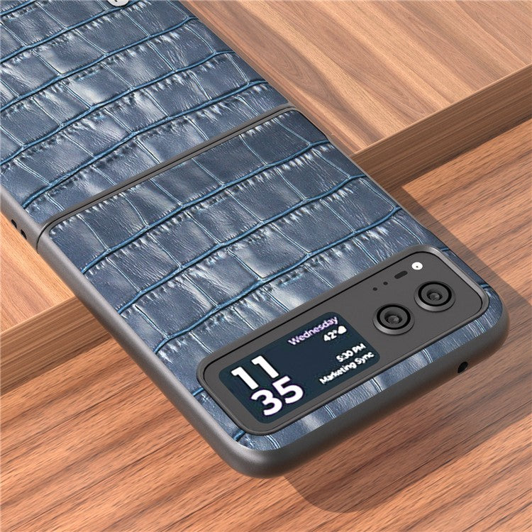 ABEEL Crocodile Texture Phone Case for Motorola Razr 40 5G Cowhide Leather Coated PC Cover - Blue