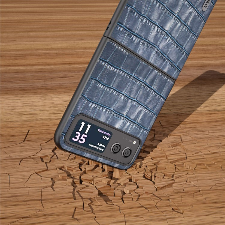 ABEEL Crocodile Texture Phone Case for Motorola Razr 40 5G Cowhide Leather Coated PC Cover - Blue
