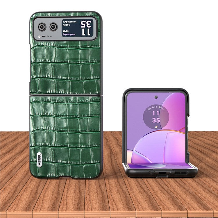ABEEL Crocodile Texture Phone Case for Motorola Razr 40 5G Cowhide Leather Coated PC Cover - Green