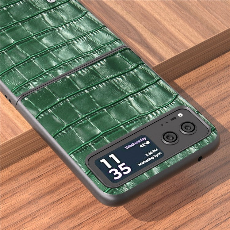 ABEEL Crocodile Texture Phone Case for Motorola Razr 40 5G Cowhide Leather Coated PC Cover - Green