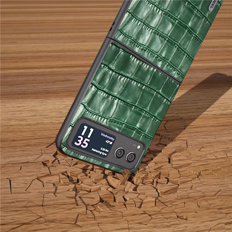 ABEEL Crocodile Texture Phone Case for Motorola Razr 40 5G Cowhide Leather Coated PC Cover - Green