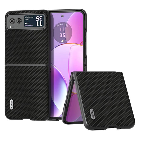 ABEEL Phone Case for Motorola Razr 40 5G Carbon Fiber Texture PU Leather Coated PC Cover - Black
