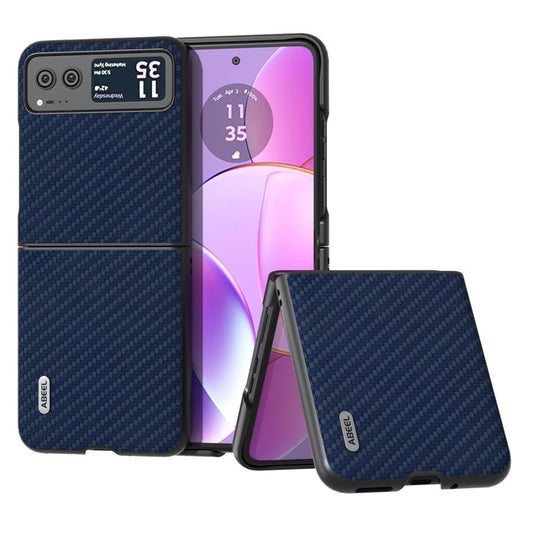 ABEEL Phone Case for Motorola Razr 40 5G Carbon Fiber Texture PU Leather Coated PC Cover - Blue