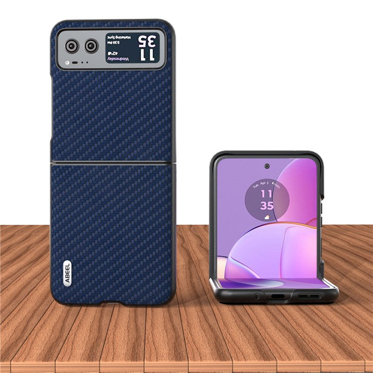 ABEEL Phone Case for Motorola Razr 40 5G Carbon Fiber Texture PU Leather Coated PC Cover - Blue