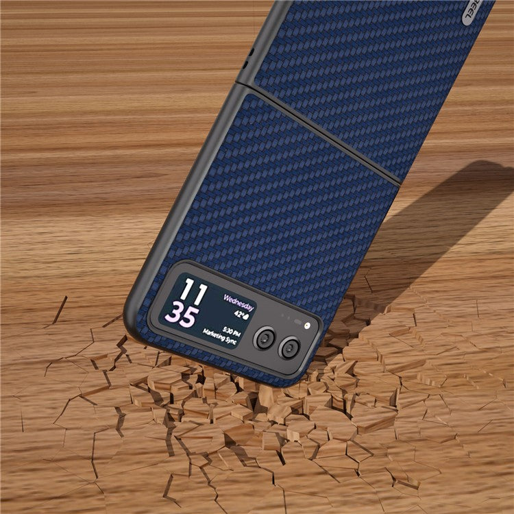 ABEEL Phone Case for Motorola Razr 40 5G Carbon Fiber Texture PU Leather Coated PC Cover - Blue