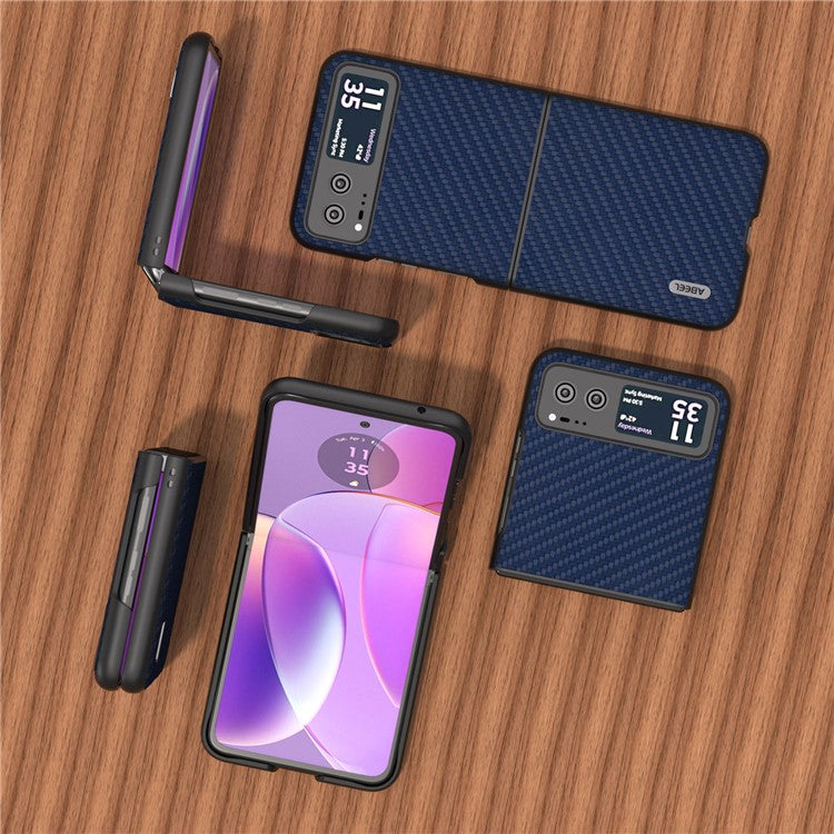 ABEEL Phone Case for Motorola Razr 40 5G Carbon Fiber Texture PU Leather Coated PC Cover - Blue