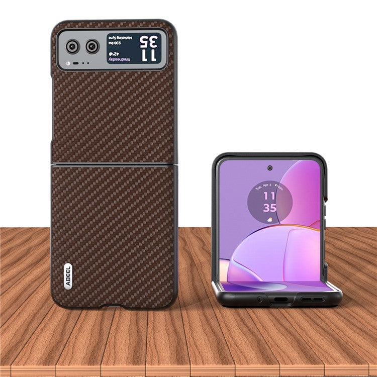 ABEEL Phone Case for Motorola Razr 40 5G Carbon Fiber Texture PU Leather Coated PC Cover - Brown