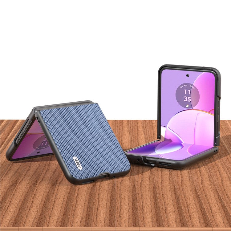 ABEEL Phone Case for Motorola Razr 40 5G Carbon Fiber Texture PU Leather Coated PC Cover - Baby Blue