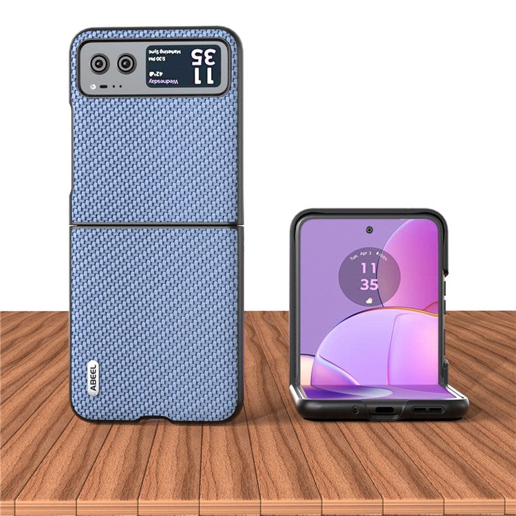 ABEEL Phone Case for Motorola Razr 40 5G Carbon Fiber Texture PU Leather Coated PC Cover - Baby Blue