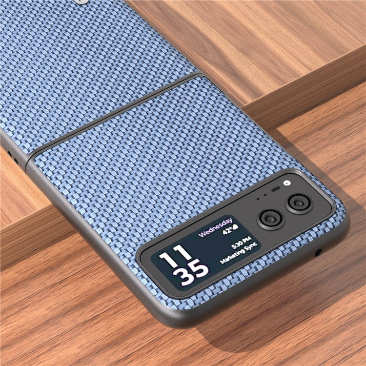 ABEEL Phone Case for Motorola Razr 40 5G Carbon Fiber Texture PU Leather Coated PC Cover - Baby Blue