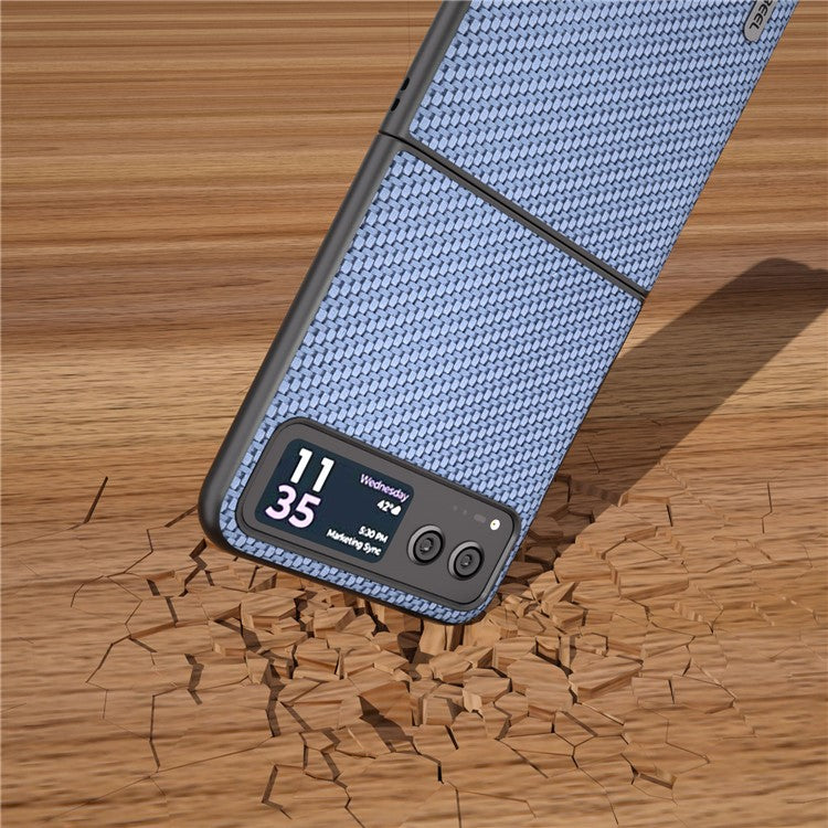 ABEEL Phone Case for Motorola Razr 40 5G Carbon Fiber Texture PU Leather Coated PC Cover - Baby Blue