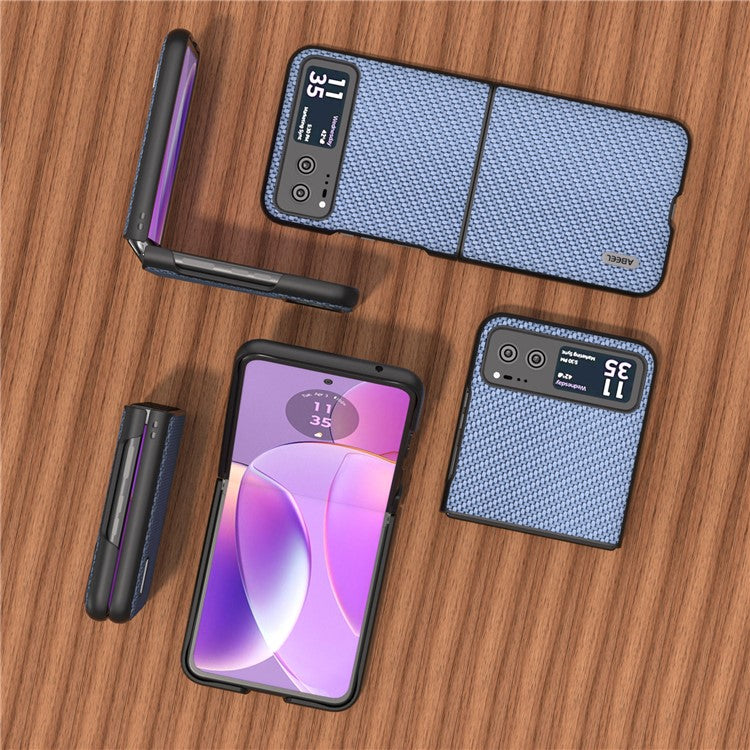 ABEEL Phone Case for Motorola Razr 40 5G Carbon Fiber Texture PU Leather Coated PC Cover - Baby Blue