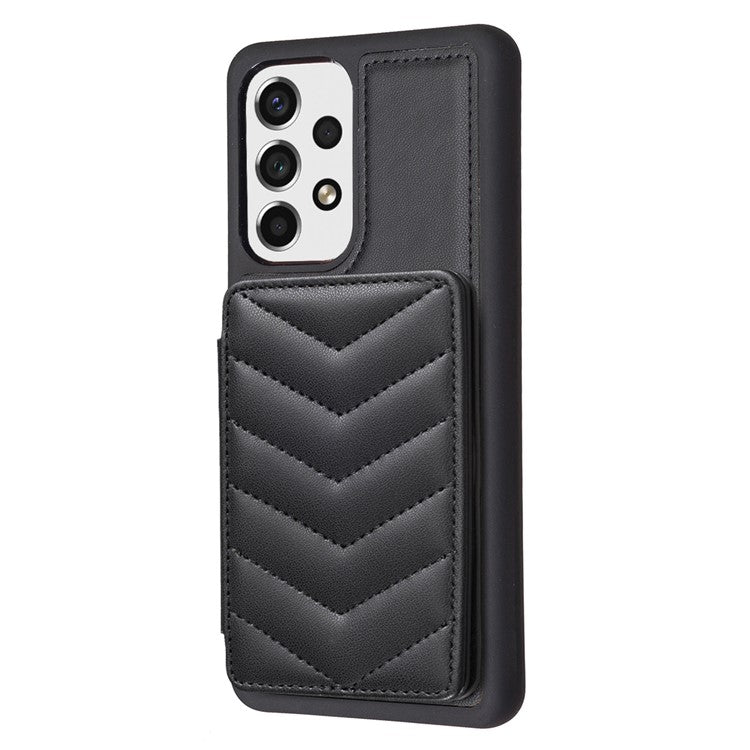 BF26 For Samsung Galaxy A13 5G / 4G Magnetic Snap Button Phone Case Kickstand TPU+PU Leather Phone Shell with Card Holder - Black