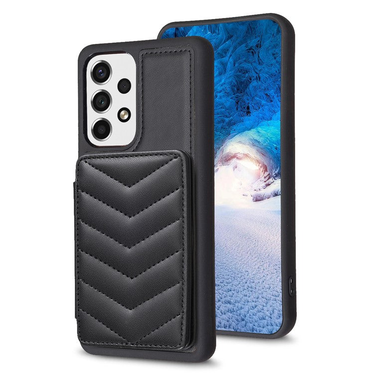BF26 For Samsung Galaxy A13 5G / 4G Magnetic Snap Button Phone Case Kickstand TPU+PU Leather Phone Shell with Card Holder - Black