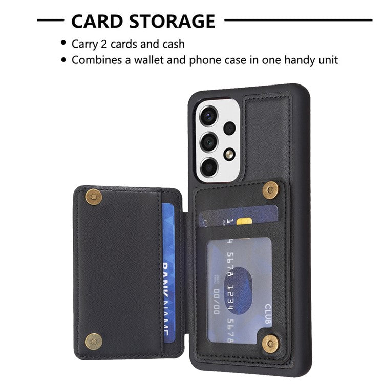 BF26 For Samsung Galaxy A13 5G / 4G Magnetic Snap Button Phone Case Kickstand TPU+PU Leather Phone Shell with Card Holder - Black