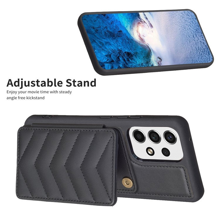 BF26 For Samsung Galaxy A13 5G / 4G Magnetic Snap Button Phone Case Kickstand TPU+PU Leather Phone Shell with Card Holder - Black