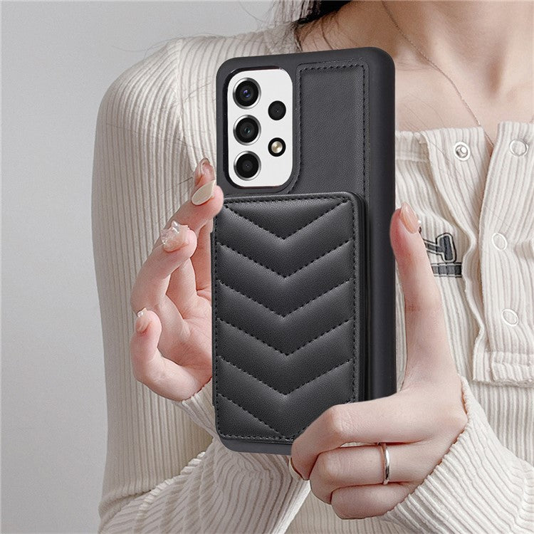BF26 For Samsung Galaxy A13 5G / 4G Magnetic Snap Button Phone Case Kickstand TPU+PU Leather Phone Shell with Card Holder - Black
