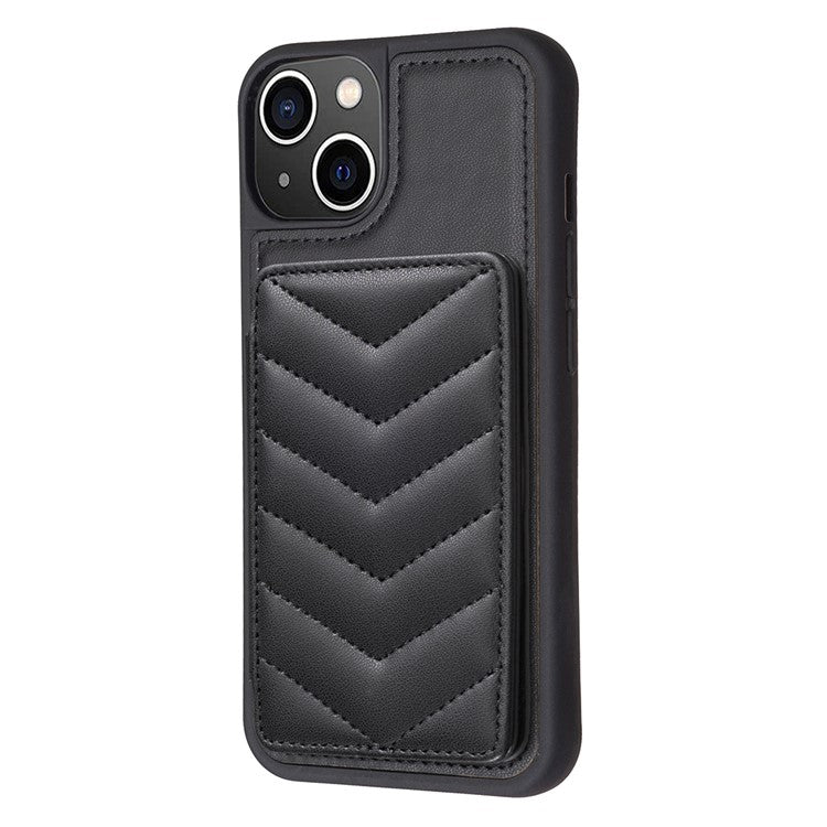 BF26 For iPhone 14 Plus Shockproof TPU+PU Leather Phone Cover Wave Stitching Card Holder Kickstand Phone Shell Case - Black