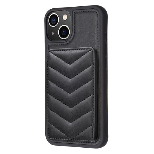 BF26 For iPhone 14 Plus Shockproof TPU+PU Leather Phone Cover Wave Stitching Card Holder Kickstand Phone Shell Case - Black