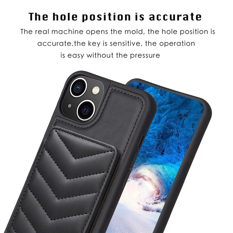 BF26 For iPhone 14 Plus Shockproof TPU+PU Leather Phone Cover Wave Stitching Card Holder Kickstand Phone Shell Case - Black