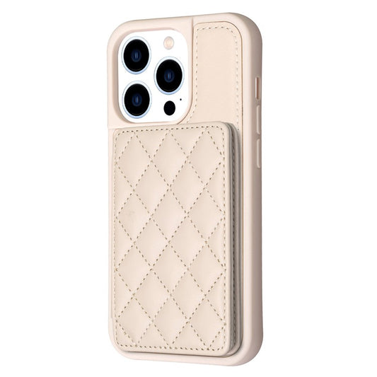 BF25 Leather Coated TPU Cover for iPhone 14 Pro , Card Slots Fall Proof Phone Case with Kickstand - Beige
