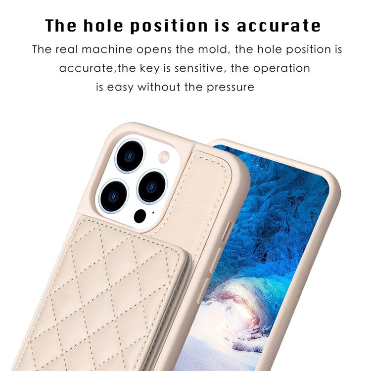 BF25 Leather Coated TPU Cover for iPhone 14 Pro , Card Slots Fall Proof Phone Case with Kickstand - Beige