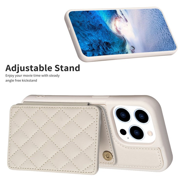 BF25 Leather Coated TPU Cover for iPhone 14 Pro , Card Slots Fall Proof Phone Case with Kickstand - Beige