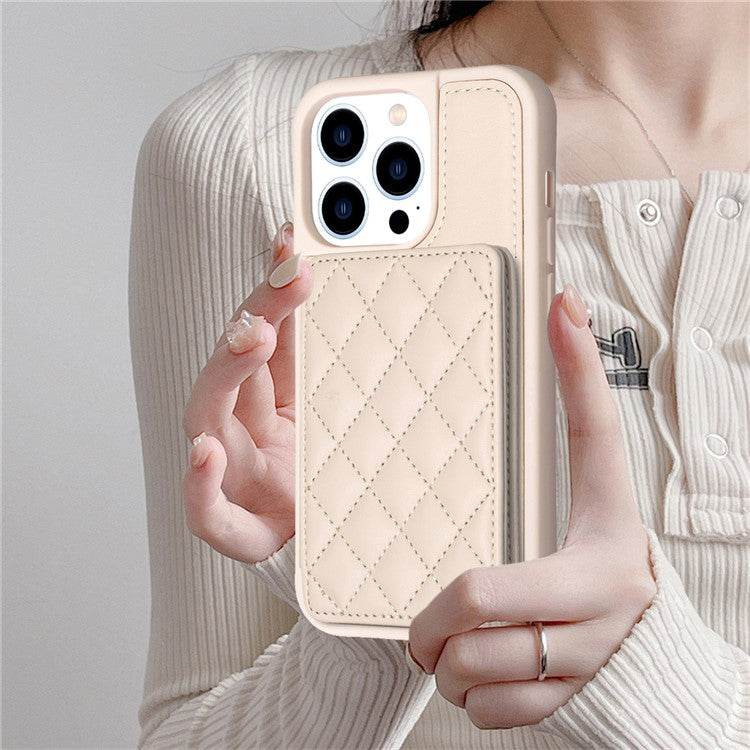 BF25 Leather Coated TPU Cover for iPhone 14 Pro , Card Slots Fall Proof Phone Case with Kickstand - Beige