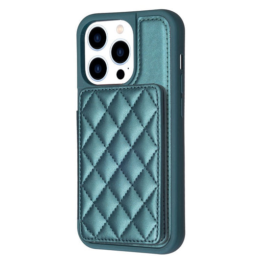 BF25 Leather Coated TPU Cover for iPhone 14 Pro , Card Slots Fall Proof Phone Case with Kickstand - Green