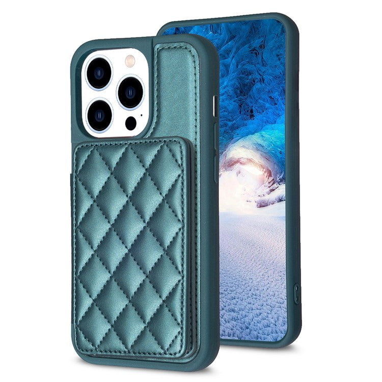 BF25 Leather Coated TPU Cover for iPhone 14 Pro , Card Slots Fall Proof Phone Case with Kickstand - Green