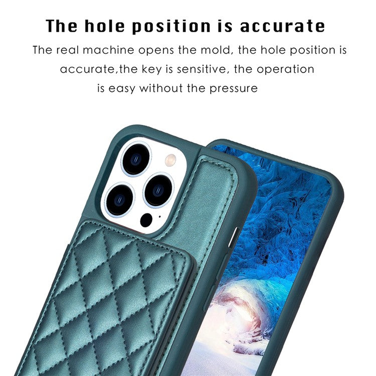 BF25 Leather Coated TPU Cover for iPhone 14 Pro , Card Slots Fall Proof Phone Case with Kickstand - Green