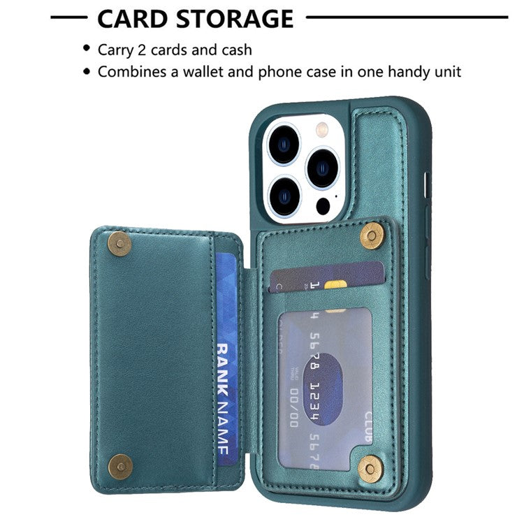 BF25 Leather Coated TPU Cover for iPhone 14 Pro , Card Slots Fall Proof Phone Case with Kickstand - Green