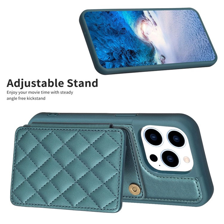 BF25 Leather Coated TPU Cover for iPhone 14 Pro , Card Slots Fall Proof Phone Case with Kickstand - Green