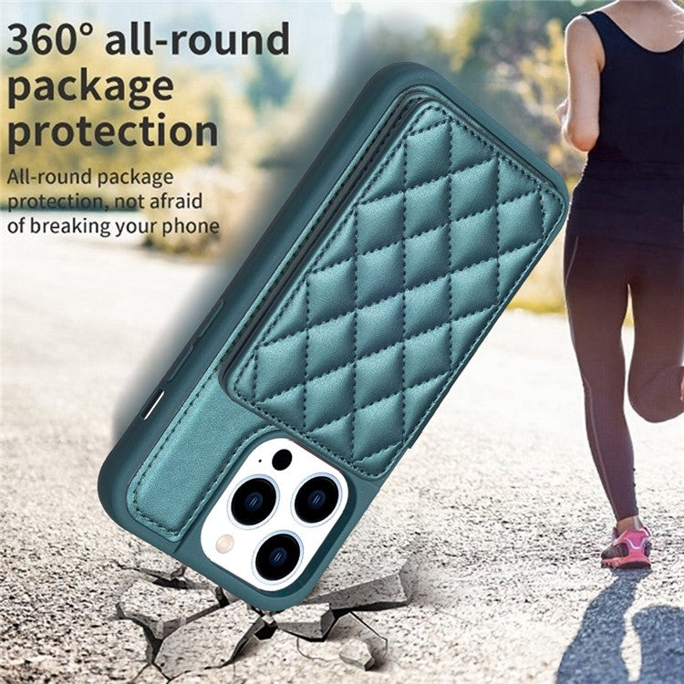 BF25 Leather Coated TPU Cover for iPhone 14 Pro , Card Slots Fall Proof Phone Case with Kickstand - Green