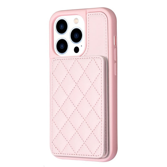 BF25 Leather Coated TPU Cover for iPhone 14 Pro , Card Slots Fall Proof Phone Case with Kickstand - Pink